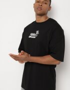  Tricou Negru Oversize din Bumbac cu Imprimeu în Față și pe Spate Mannesha