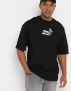  Tricou Negru Oversize din Bumbac cu Imprimeu în Față și pe Spate Mannesha