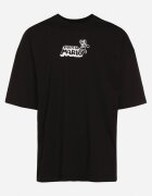  Tricou Negru Oversize din Bumbac cu Imprimeu în Față și pe Spate Mannesha