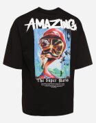  Tricou Negru Oversize din Bumbac cu Imprimeu în Față și pe Spate Mannesha