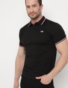  Tricou Polo Negru de Bumbac cu Mânecă Scurtă și Guler Decorat cu Dungi Vinneli