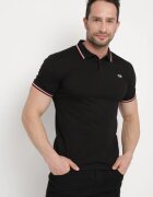  Tricou Polo Negru de Bumbac cu Mânecă Scurtă și Guler Decorat cu Dungi Vinneli