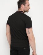  Tricou Polo Negru de Bumbac cu Mânecă Scurtă și Guler Decorat cu Dungi Vinneli