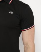  Tricou Polo Negru de Bumbac cu Mânecă Scurtă și Guler Decorat cu Dungi Vinneli