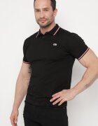  Tricou Polo Negru de Bumbac cu Mânecă Scurtă și Guler Decorat cu Dungi Vinneli