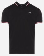  Tricou Polo Negru de Bumbac cu Mânecă Scurtă și Guler Decorat cu Dungi Vinneli