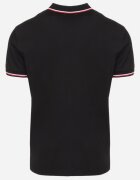  Tricou Polo Negru de Bumbac cu Mânecă Scurtă și Guler Decorat cu Dungi Vinneli