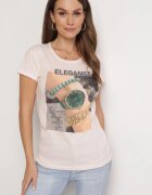  Tricou roz deschis din bumbac cu imprimeu dreptunghiular și sclipici Silpa