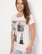  Tricou roz deschis din bumbac cu imprimeu și sclipici Kruita