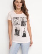  Tricou roz deschis din bumbac cu imprimeu și sclipici Kruita