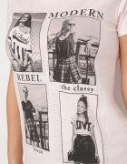  Tricou roz deschis din bumbac cu imprimeu și sclipici Kruita