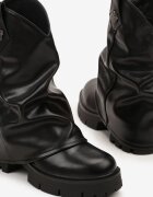 tulipano Botine Negre cu carâmb încrețit și răsfrânt și ornament Gafire