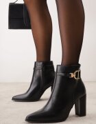 tulipano Botine pe toc gros cu vârf ascuțit și dungă decorativă cu cataramă Klive Negre