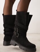 tulipano Botine tip biker pe talpă groasă cu curele și catarame decorative Donnitta Negre