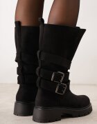 tulipano Botine tip biker pe talpă groasă cu curele și catarame decorative Donnitta Negre