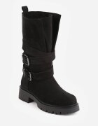 tulipano Botine tip biker pe talpă groasă cu curele și catarame decorative Donnitta Negre
