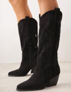 tulipano Cizme Negre Cowboy cu toc conic cu carâmb ajurat Tidanna