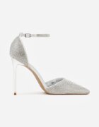 tulipano Pantofi Stiletto Argintii cu Baretă în jurul Gleznei și cu Decorație din Zirconiu Anwedela