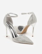 tulipano Pantofi Stiletto Argintii cu Baretă în jurul Gleznei și cu Decorație din Zirconiu Anwedela