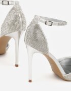 tulipano Pantofi Stiletto Argintii cu Baretă în jurul Gleznei și cu Decorație din Zirconiu Anwedela