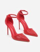 tulipano Pantofi stiletto roșii cu baretă la gleznă și cu ornamente din zirconiu Anwedela