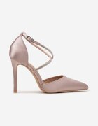tulipano Pantofi stiletto șampanie din satin cu vârful ascuțit și barete cu zirconii Ulanite