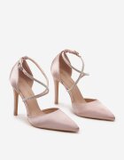 tulipano Pantofi stiletto șampanie din satin cu vârful ascuțit și barete cu zirconii Ulanite