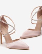 tulipano Pantofi stiletto șampanie din satin cu vârful ascuțit și barete cu zirconii Ulanite