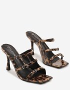 tulipano Papuci leopard cu toc stiletto cu vârf pătrat și barete decorative Bannolia