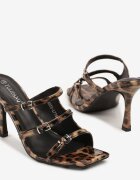 tulipano Papuci leopard cu toc stiletto cu vârf pătrat și barete decorative Bannolia