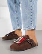 tulipano Papuci Mule Maro în stil Boho cu franjuri decorativi Varre