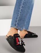 tulipano Papuci Mule Negri în Stil Boho cu Ciucuri Decorativi Varre