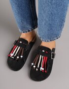tulipano Papuci Mule Negri în Stil Boho cu Ciucuri Decorativi Varre