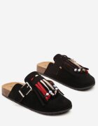 tulipano Papuci Mule Negri în Stil Boho cu Ciucuri Decorativi Varre