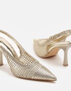 tulipano Sandale Aurii cu Toc Stiletto Fără Călcâi cu Baretă Împletită Merovaria