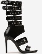 tulipano Sandale Botine Negre pe Toc Stiletto cu Curele Decorative cu Catarame Idavella