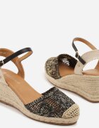 tulipano Sandale Decupate Negre în Stil Boho cu talpă pană din Împletitură Tenalisea