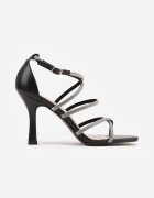 tulipano Sandale Negre cu Toc Stiletto cu Strasuri și Vârf Pătrat Vikirona
