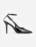 tulipano Sandale Negre Lăcuite cu toc stiletto cu decupaje și barete Guinemere