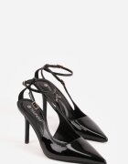 tulipano Sandale Negre Lăcuite cu toc stiletto cu decupaje și barete Guinemere