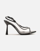 tulipano Sandale Negre Transparente cu Toc Tip Clepsidra Decorate cu Zirconii Elotia