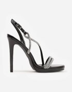 tulipano Sandale stiletto Negre Decorate cu Zirconii și Benzi Transparente Vikialie