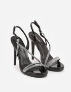 tulipano Sandale stiletto Negre Decorate cu Zirconii și Benzi Transparente Vikialie