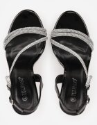 tulipano Sandale stiletto Negre Decorate cu Zirconii și Benzi Transparente Vikialie