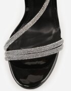 tulipano Sandale stiletto Negre Decorate cu Zirconii și Benzi Transparente Vikialie