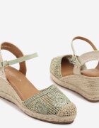 tulipano Sandale Verzi Ajurate în stil Boho cu pană din împletitură Tenalisea
