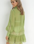  Tunică Verde Tip cutie cu Dantelă și Mânecă Lungă Ahrar