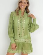  Tunică Verde Tip cutie cu Dantelă și Mânecă Lungă Ahrar