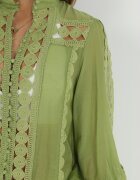  Tunică Verde Tip cutie cu Dantelă și Mânecă Lungă Ahrar