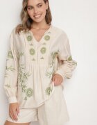 unigirl Bluză Bej cu Vâscoză Decorată cu Broderie Novarella